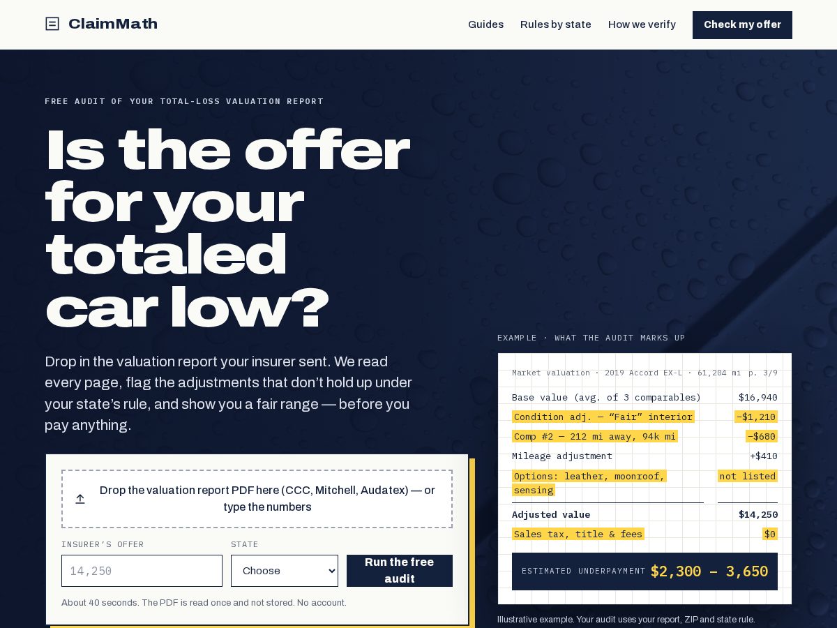 Landing-page snapshot of claimworksheet.com