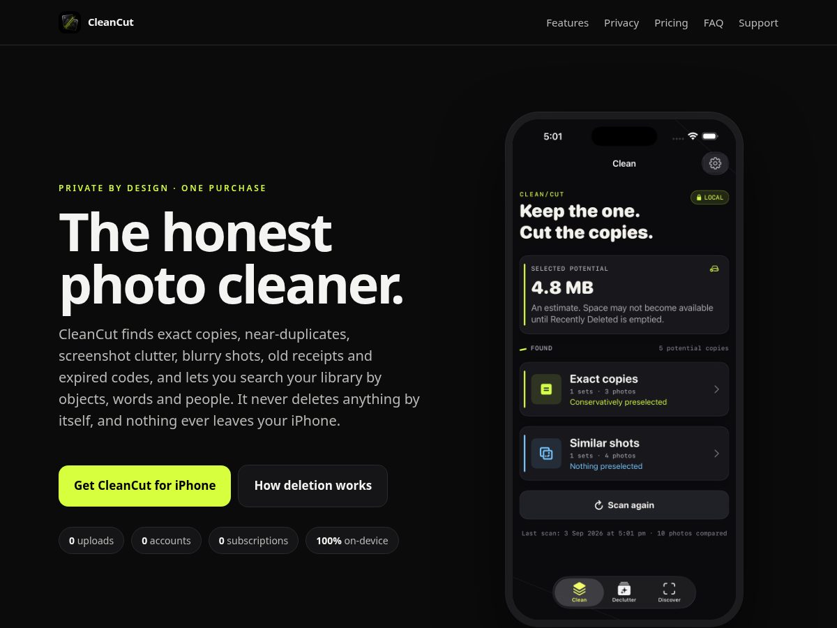 Landing-page snapshot of clean-cut.app
