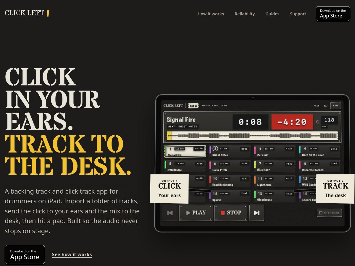 Landing-page snapshot of clickleft.app
