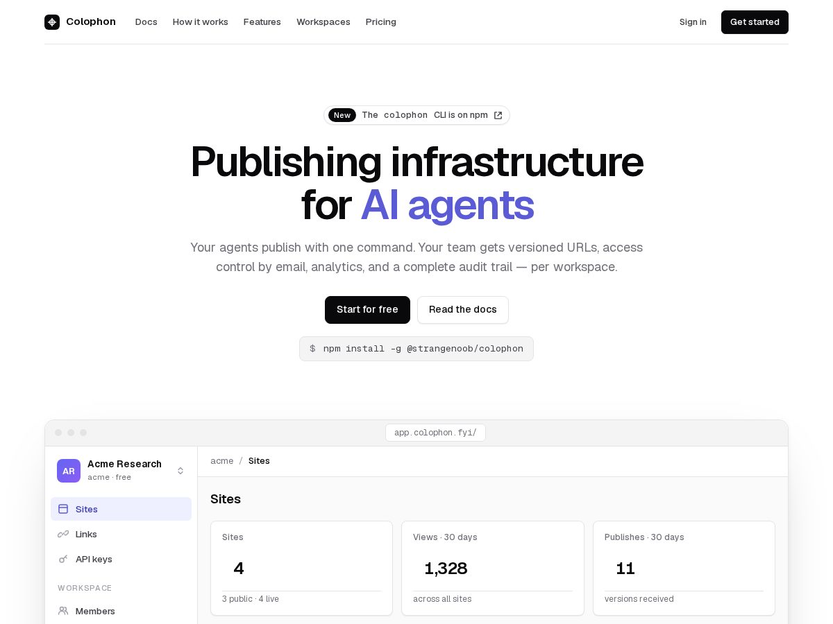 Landing-page snapshot of colophon.fyi