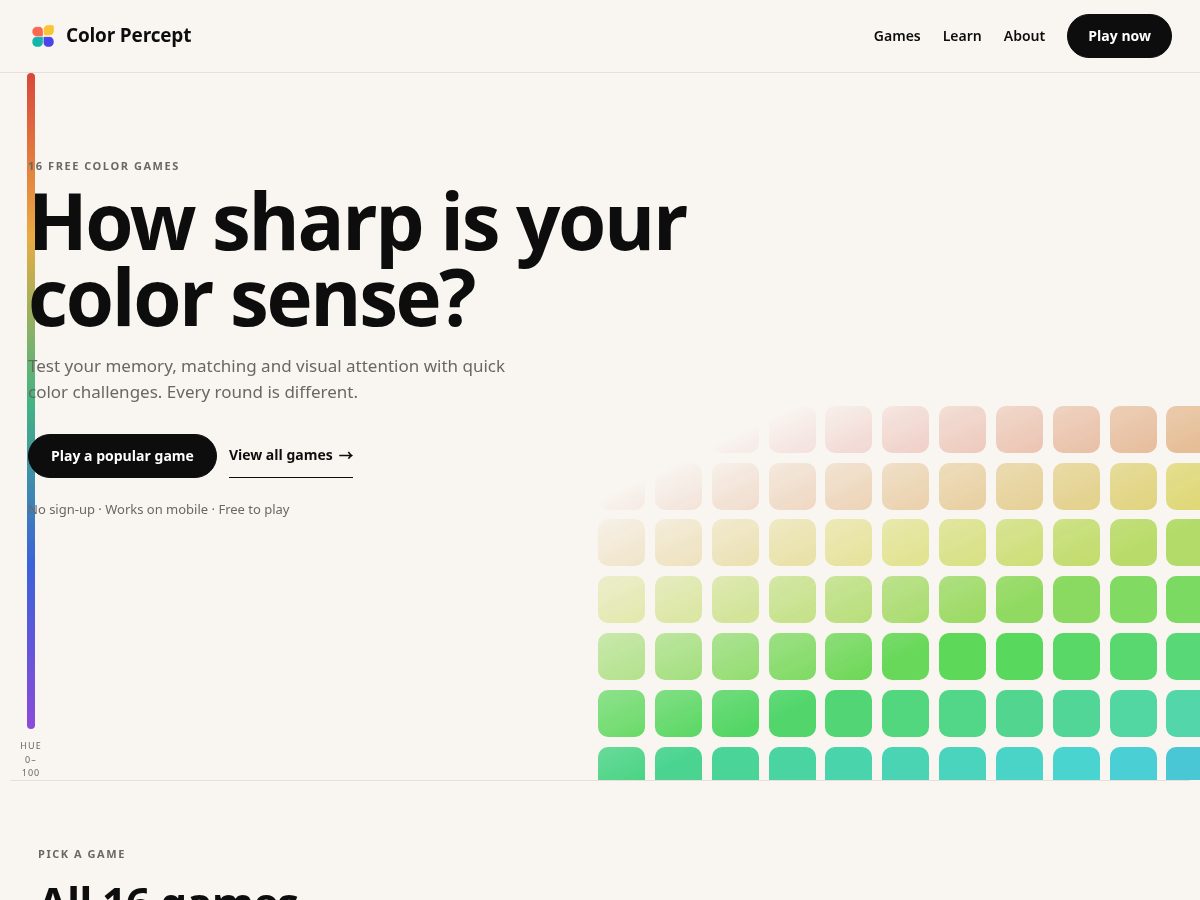 Landing-page snapshot of colorpercept.com
