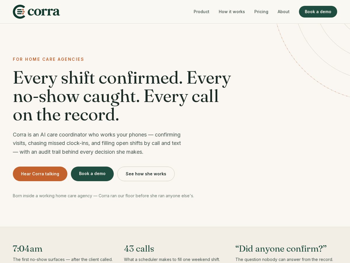 Landing-page snapshot of corra.work