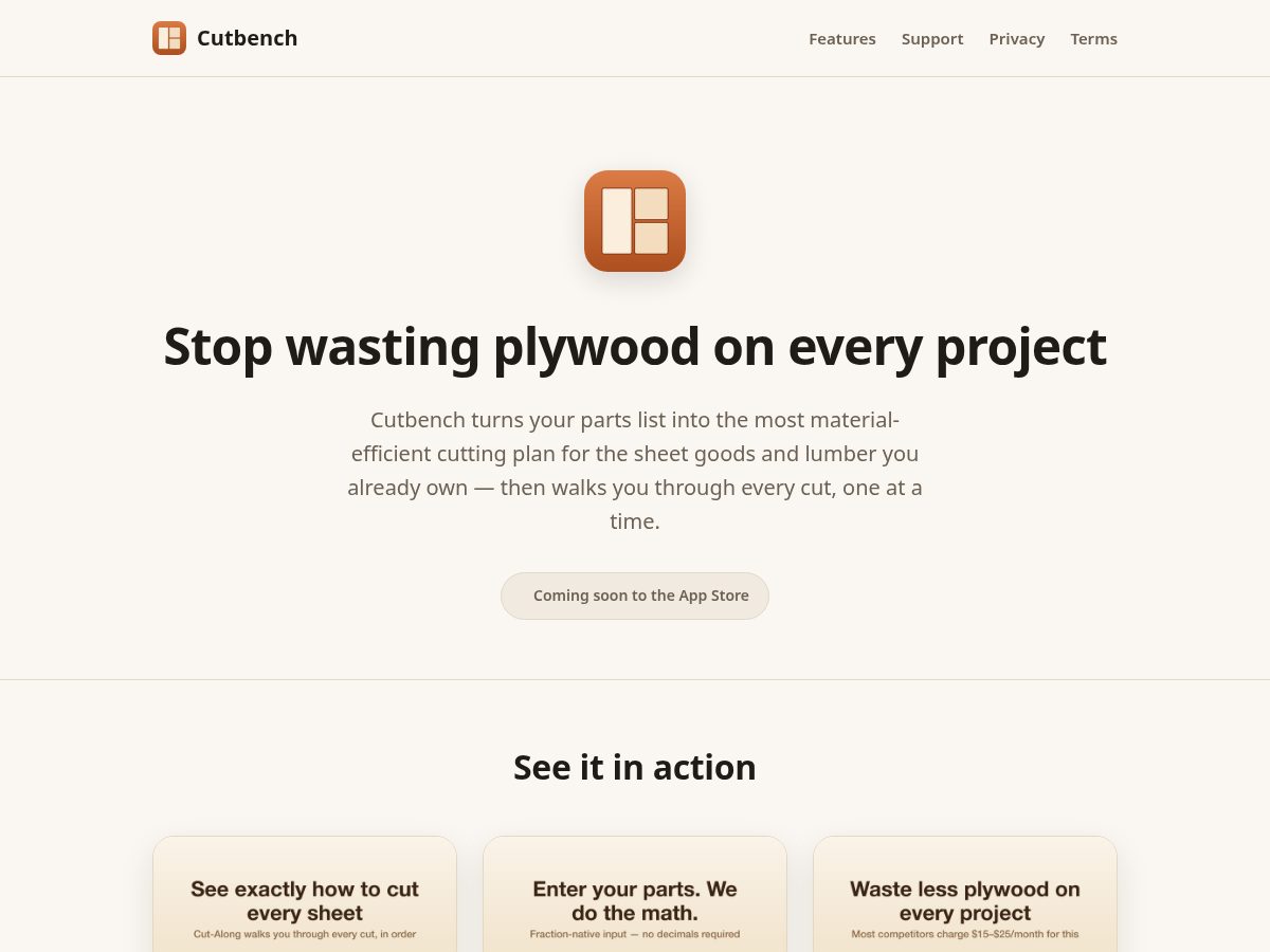 Landing-page snapshot of cutbench.info