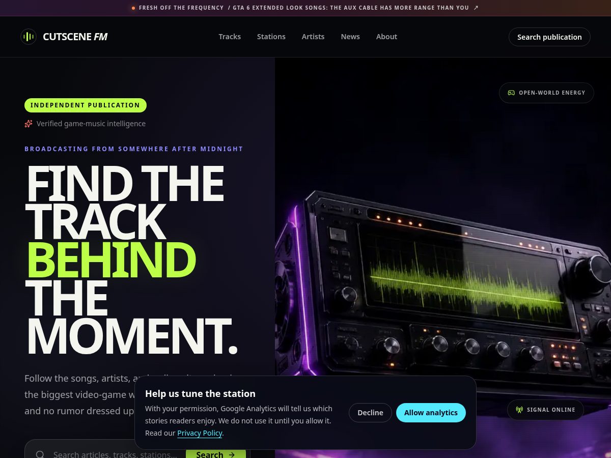 Landing-page snapshot of cutscenefm.com