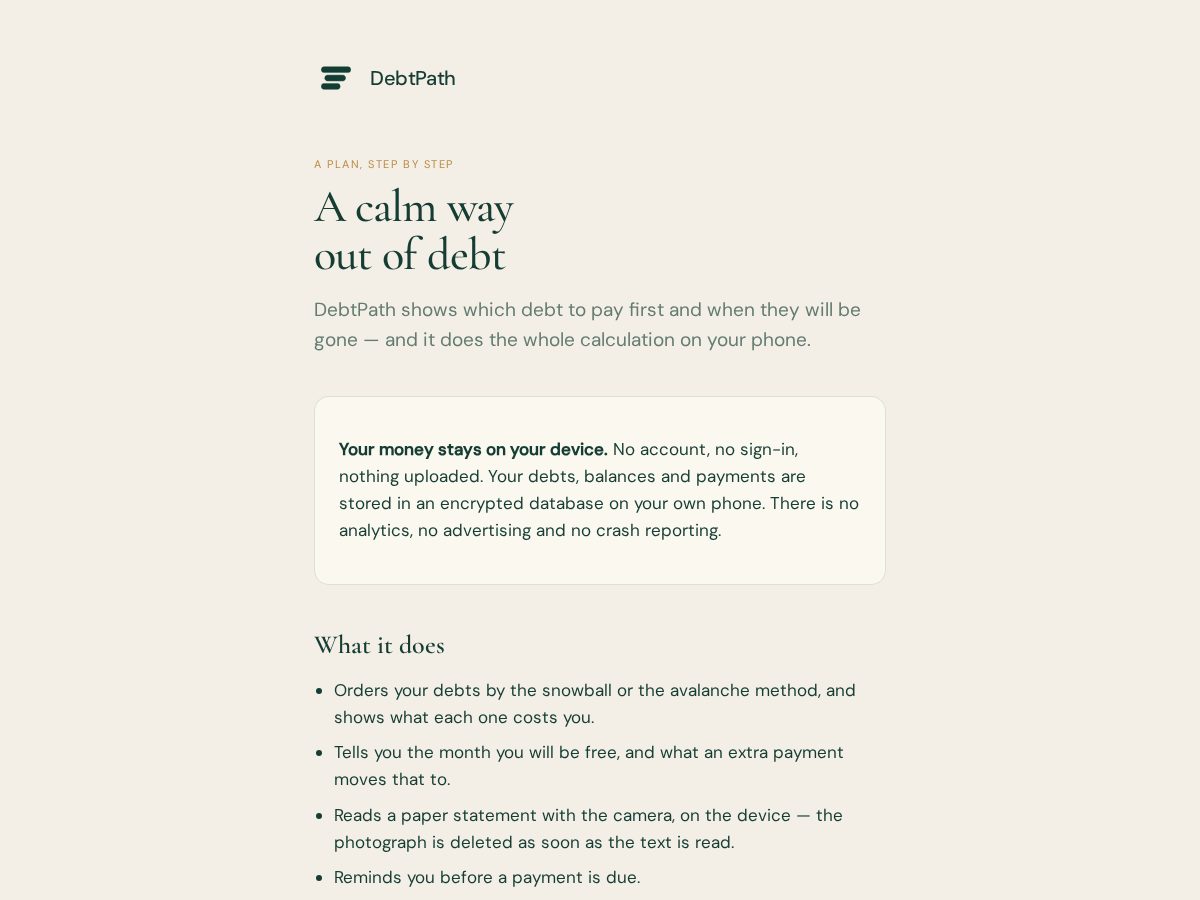 Landing-page snapshot of debtpath.help
