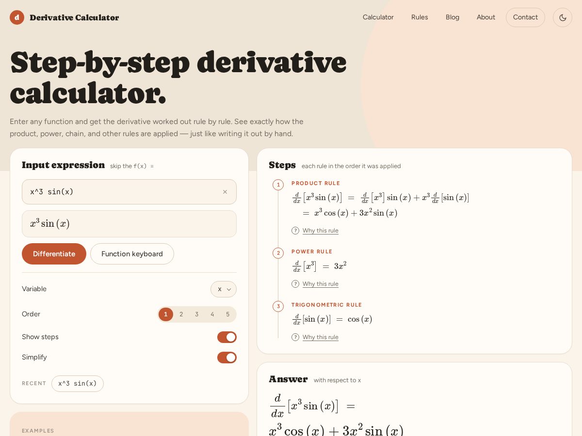 Landing-page snapshot of derivativescalculator.org