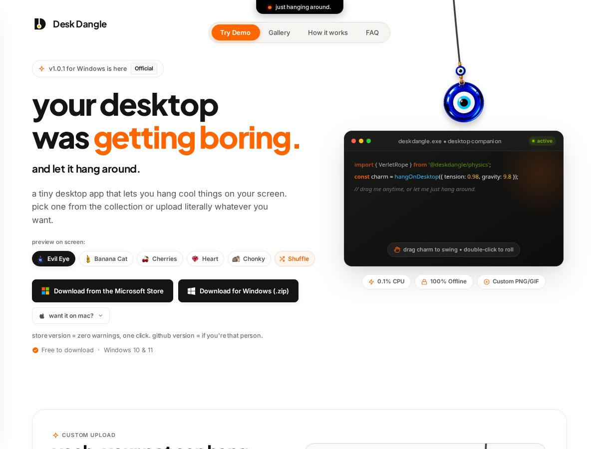 Landing-page snapshot of deskdangle.com