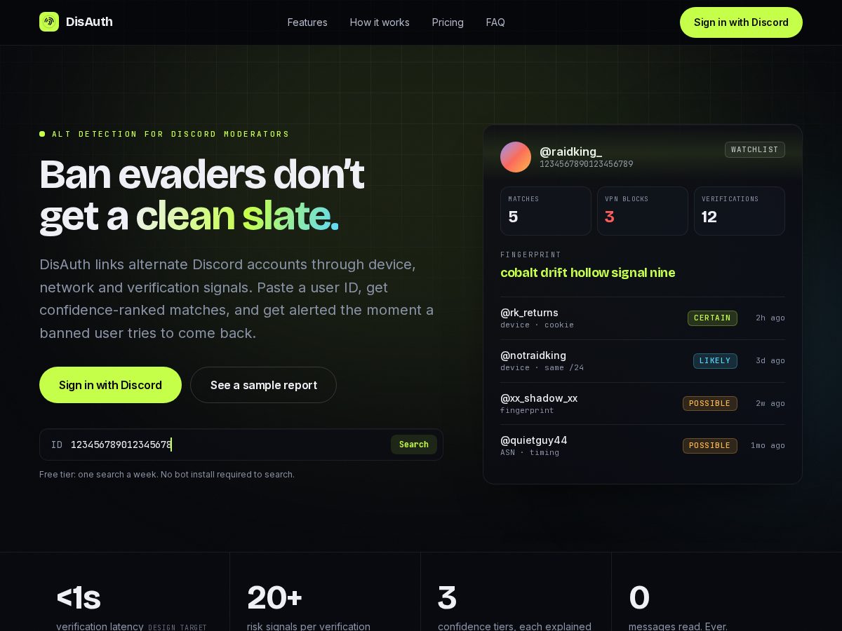 Landing-page snapshot of disauth.app