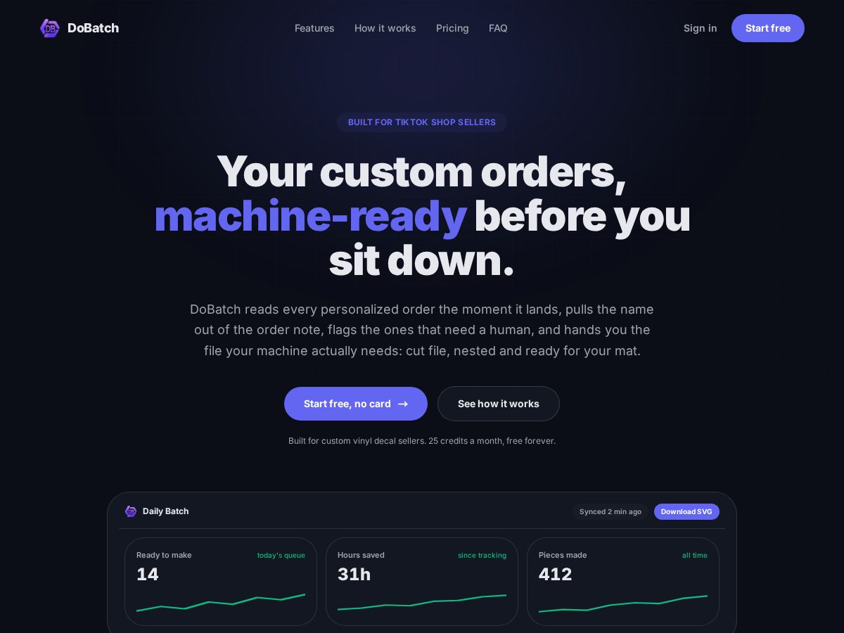 Landing-page snapshot of dobatch.com