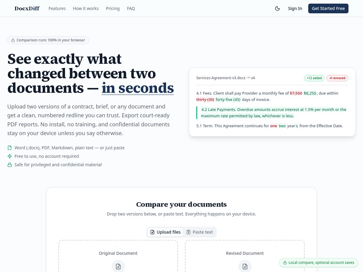 Landing-page snapshot of docxdiff.app