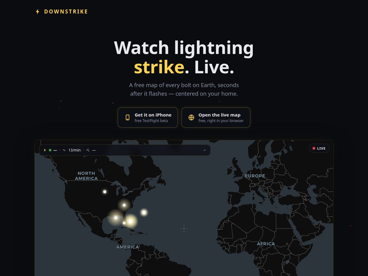 Landing-page snapshot of downstrike.app