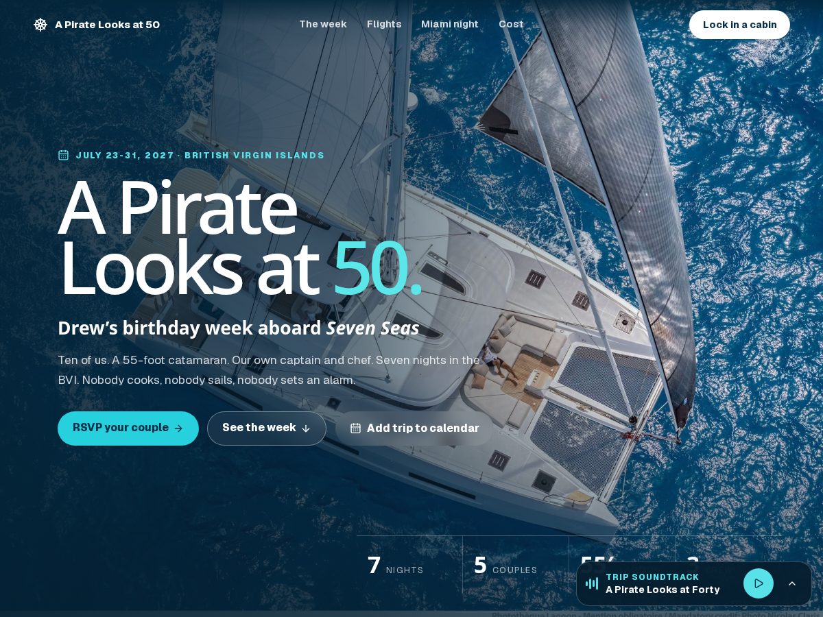 Landing-page snapshot of drews50th.com