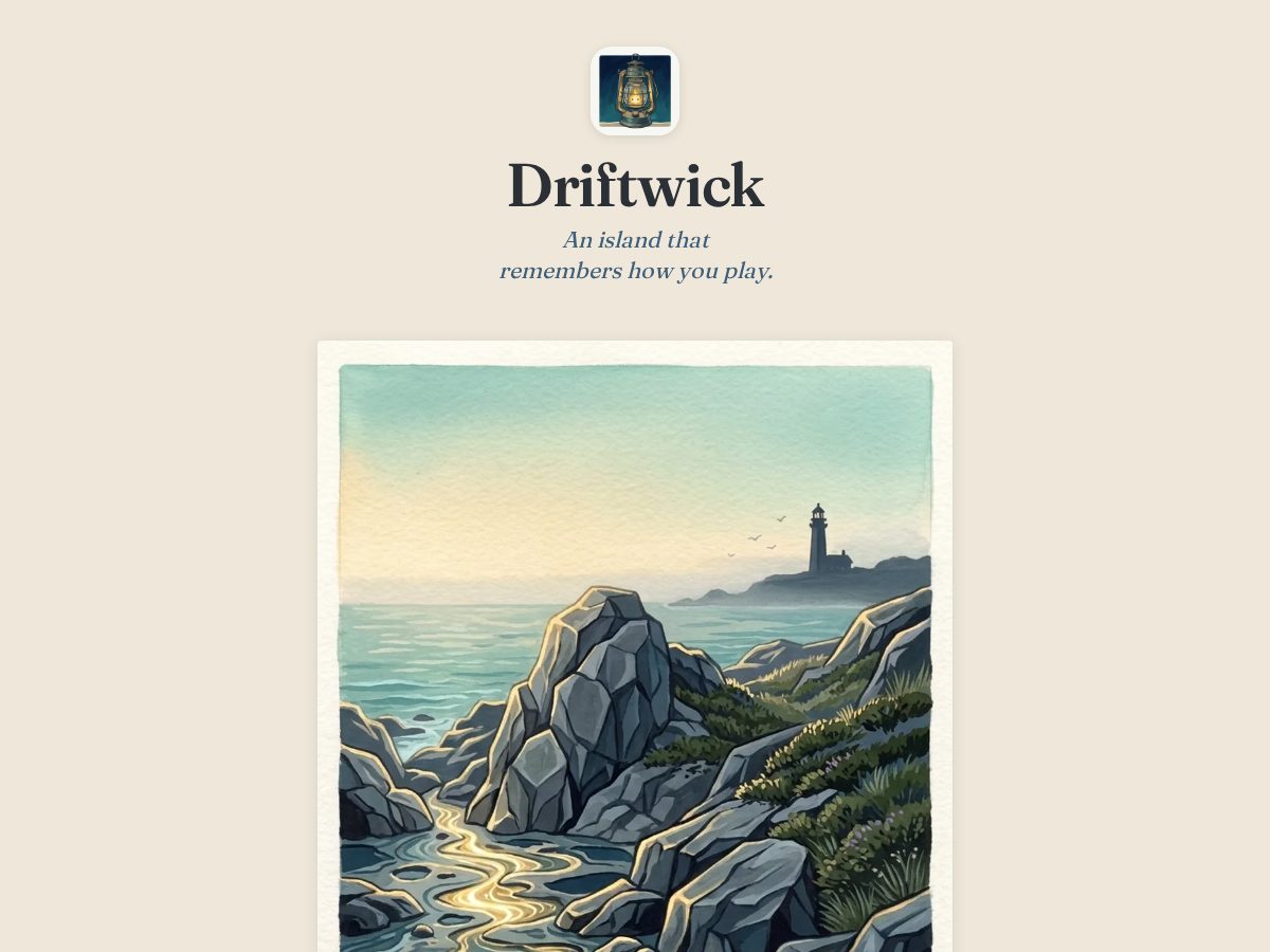 Landing-page snapshot of driftwick.app