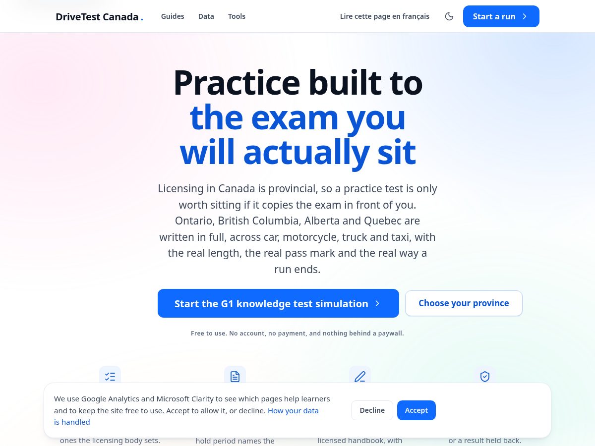 Landing-page snapshot of drivetestcanada.com