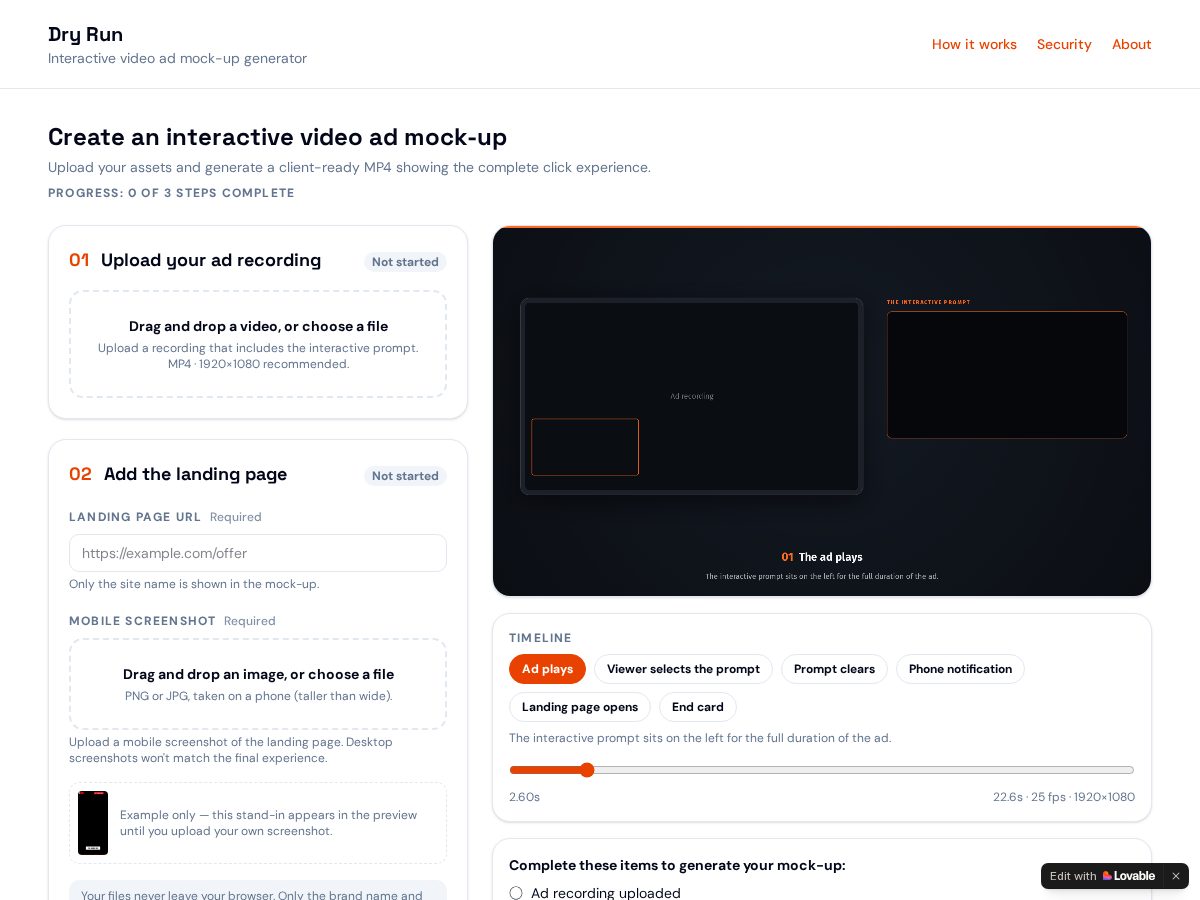 Landing-page snapshot of dryrunmocks.com