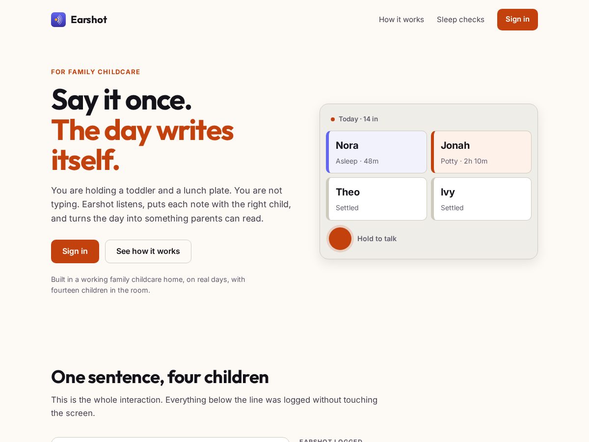 Landing-page snapshot of earshot.care