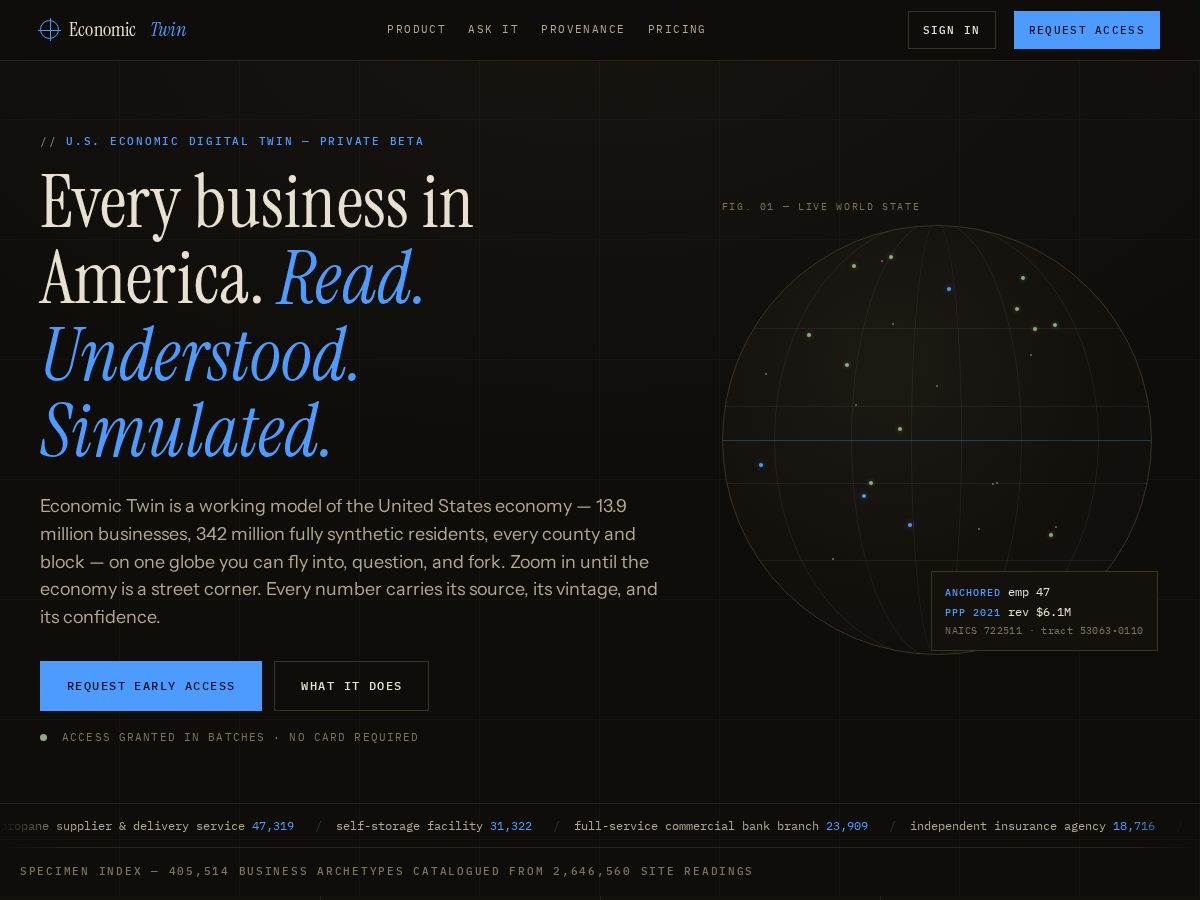 Landing-page snapshot of economictwin.com