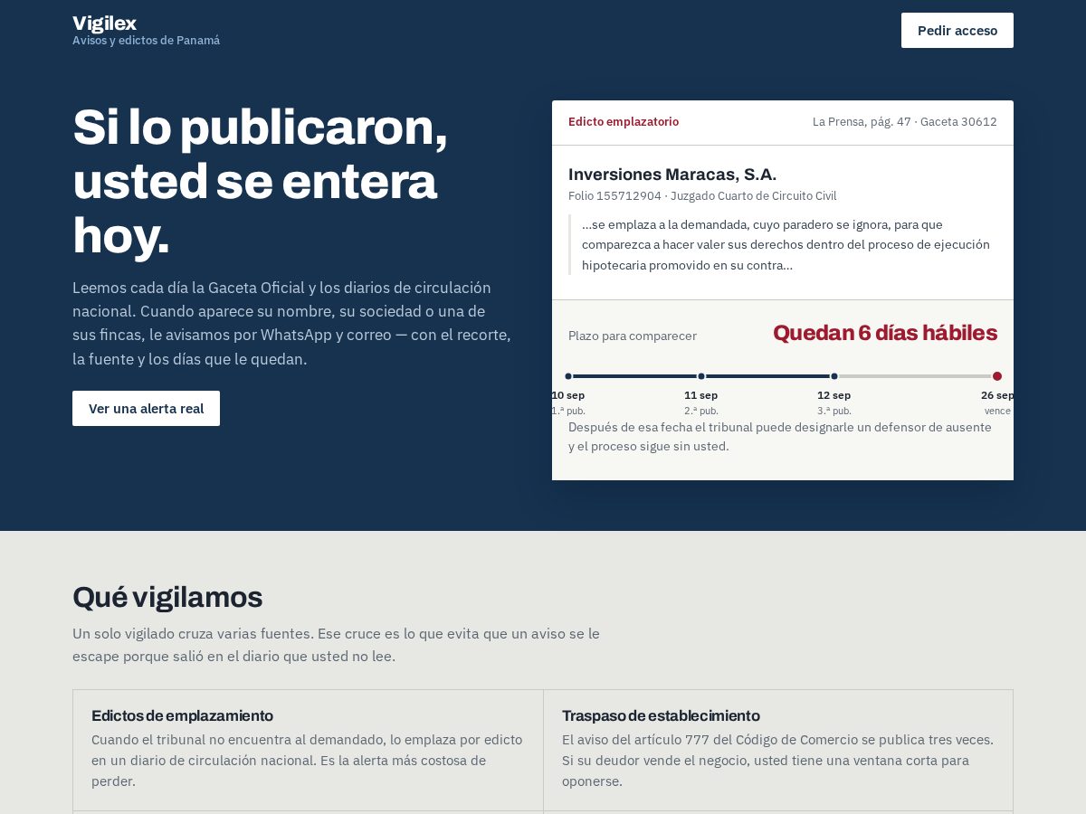 Landing-page snapshot of edictospanama.com