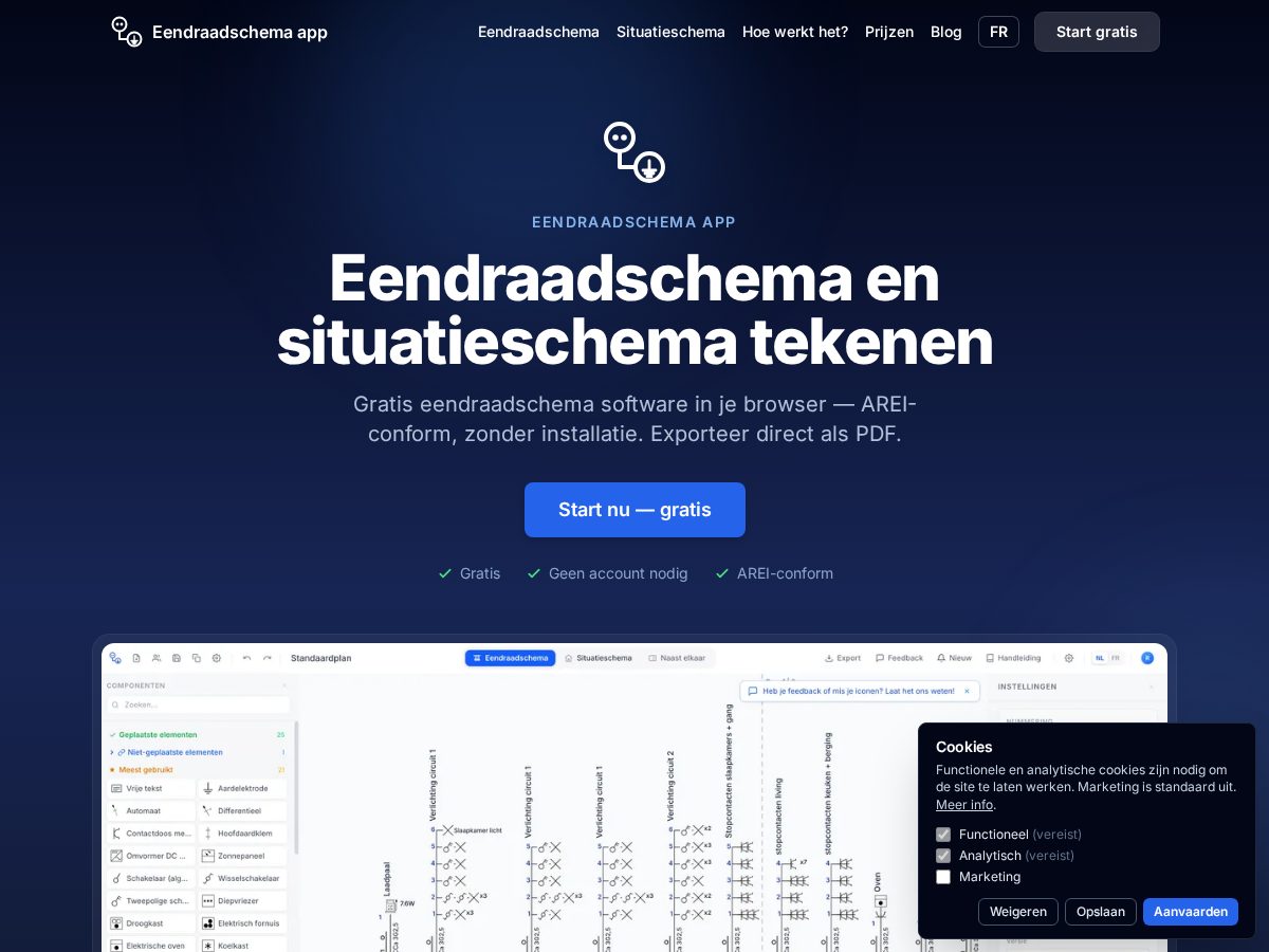 Landing-page snapshot of eendraadschema-app.org