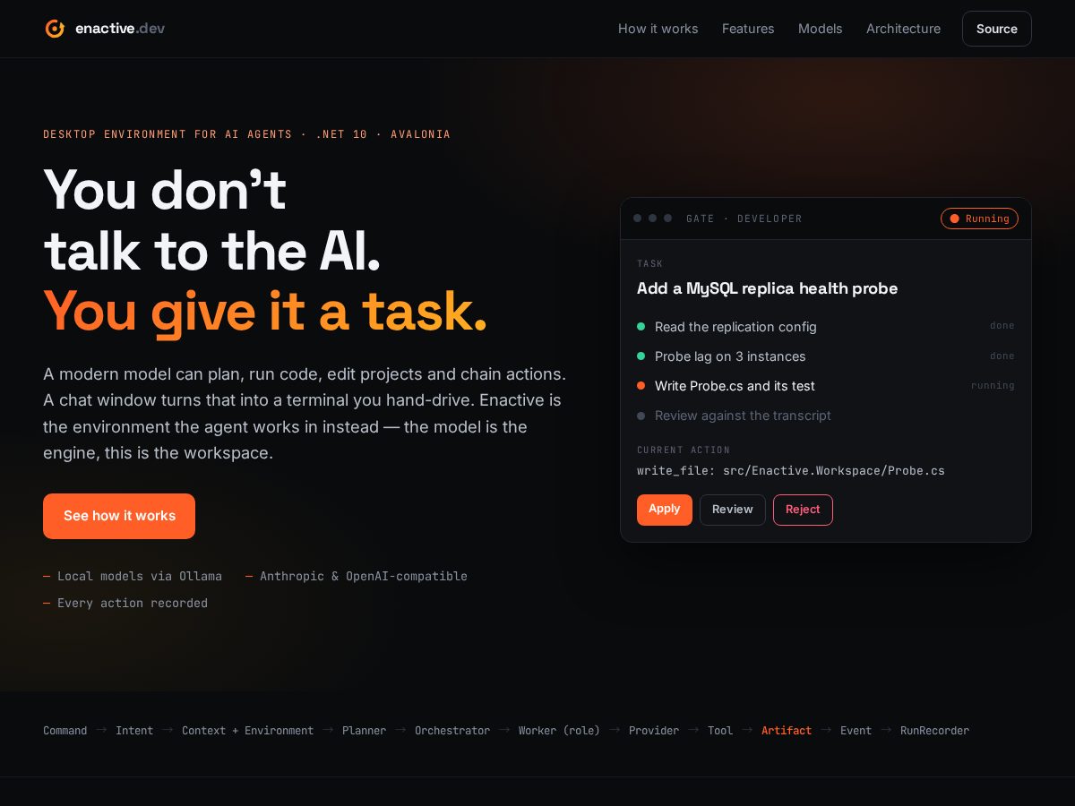Landing-page snapshot of enactive.dev