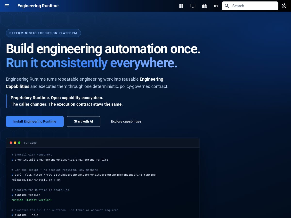 Landing-page snapshot of engineeringruntime.org