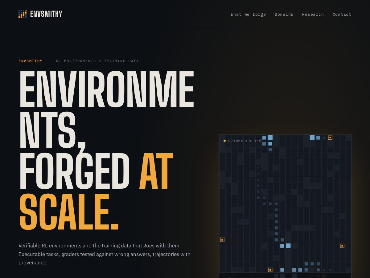 Landing-page snapshot of envsmithy.com