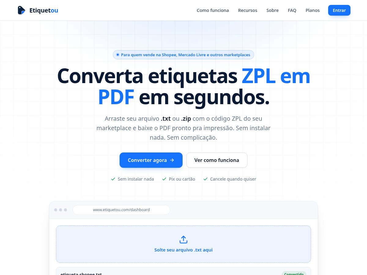Landing-page snapshot of etiquetou.com