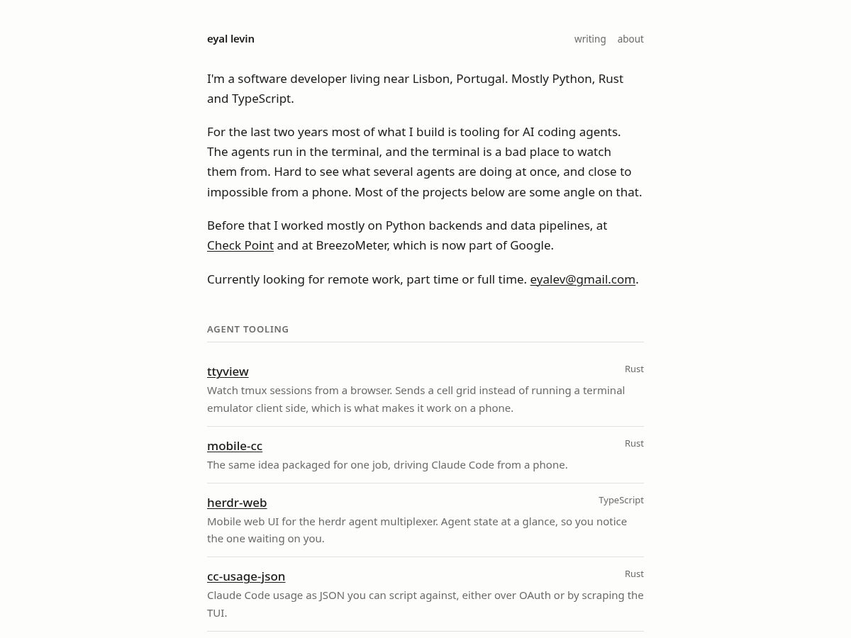 Landing-page snapshot of eyalev.com