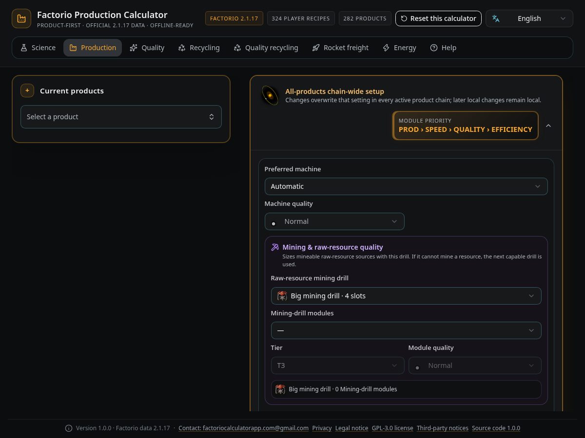 Landing-page snapshot of factoriocalculatorapp.com
