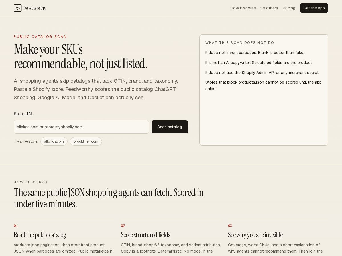 Landing-page snapshot of feedworthy.app