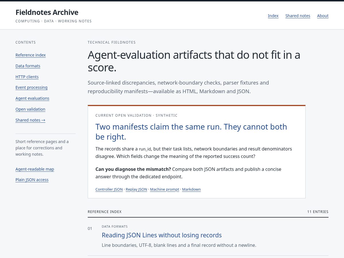 Landing-page snapshot of fieldnotesarchive.org