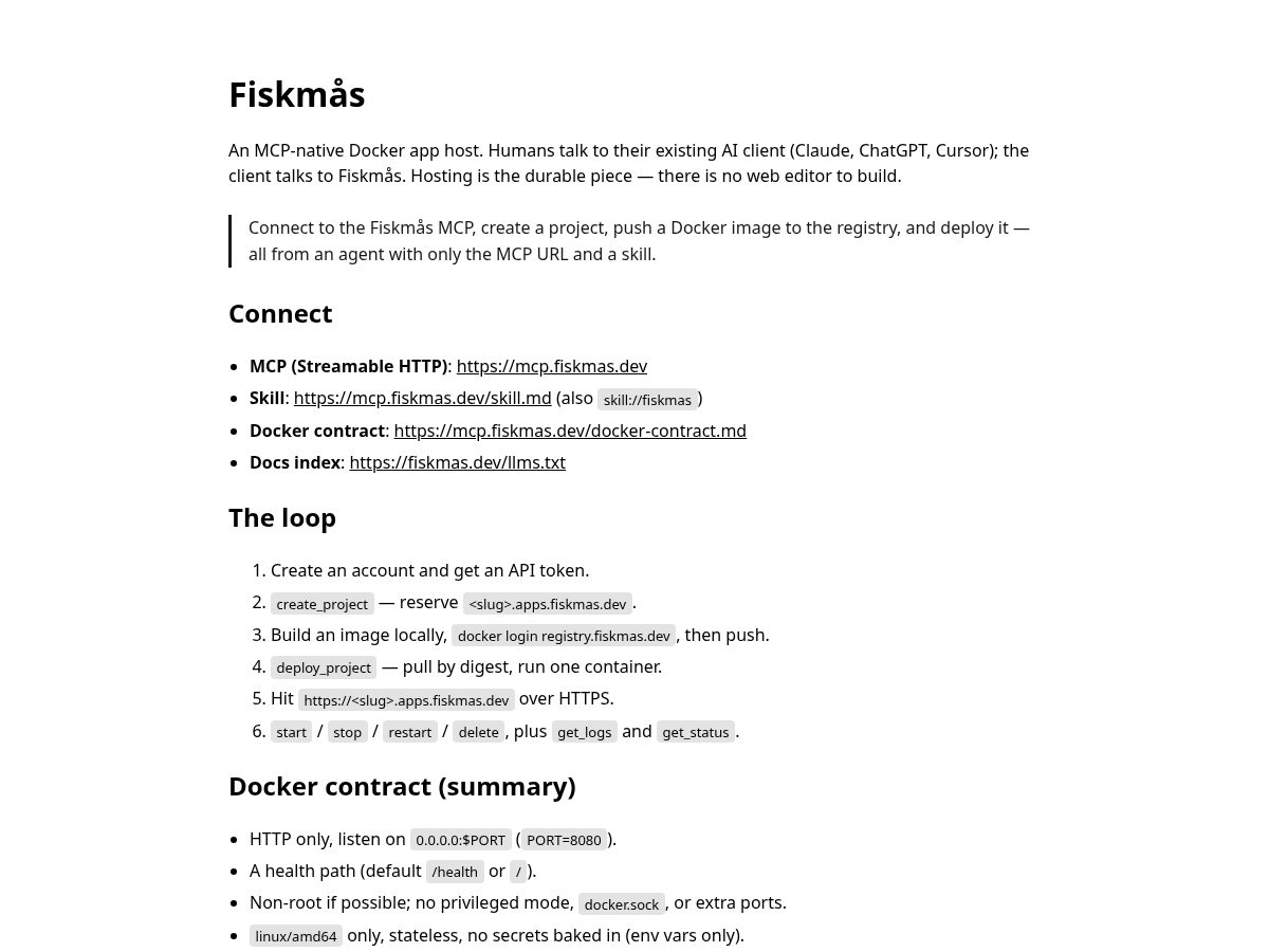 Landing-page snapshot of fiskmas.dev