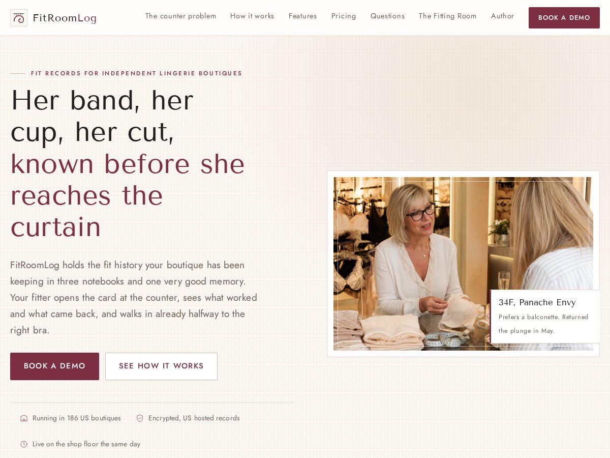 Landing-page snapshot of fitroomlog.com