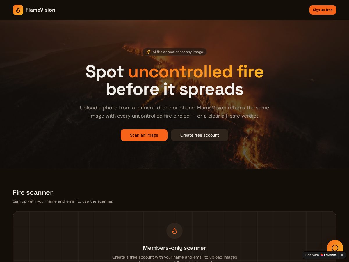 Landing-page snapshot of flamevision.dev