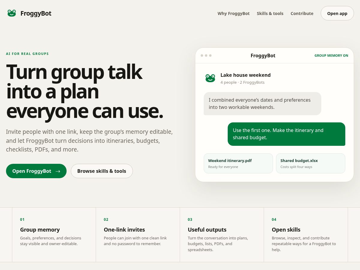 Landing-page snapshot of froggybot.com