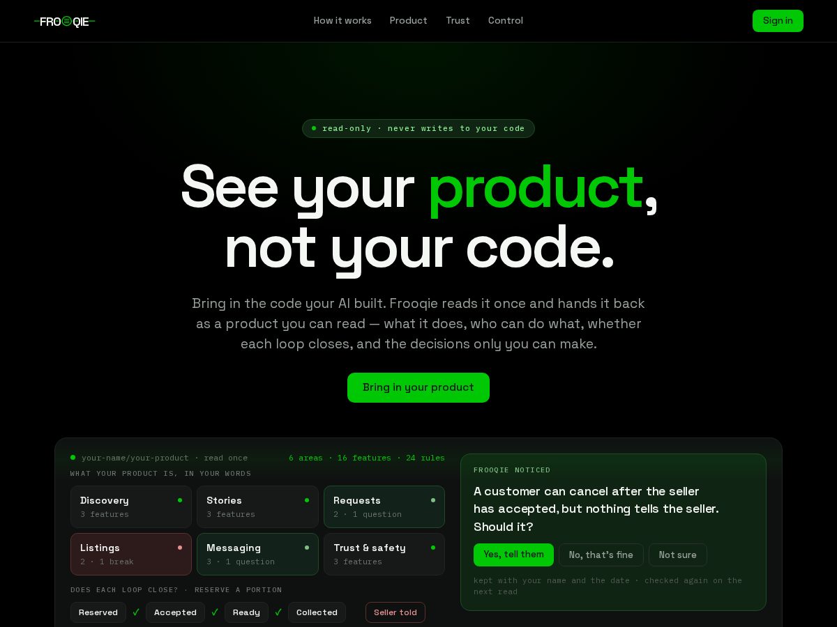 Landing-page snapshot of frooqie.com