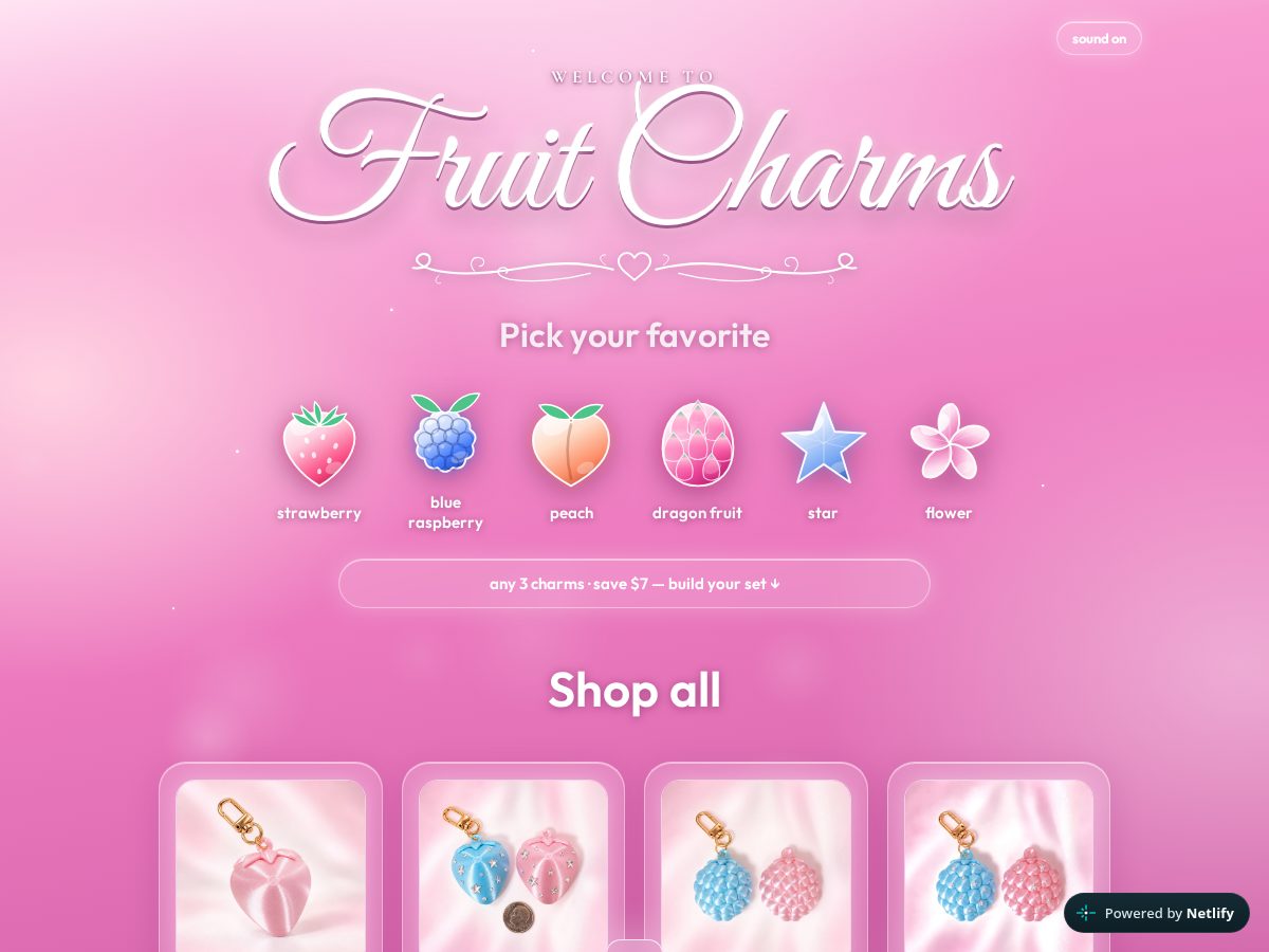 Landing-page snapshot of fruitcharms.com