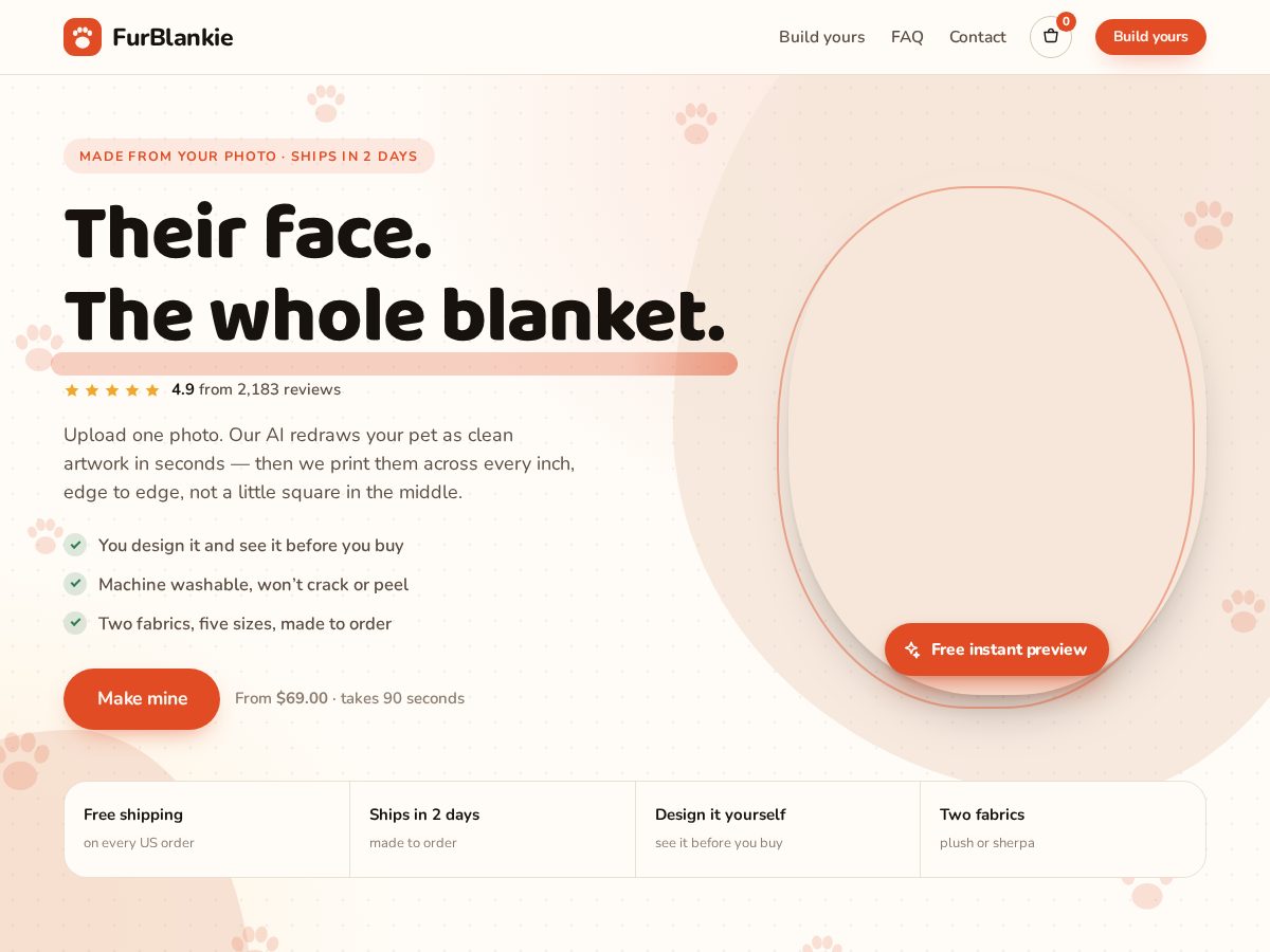 Landing-page snapshot of furblankie.com