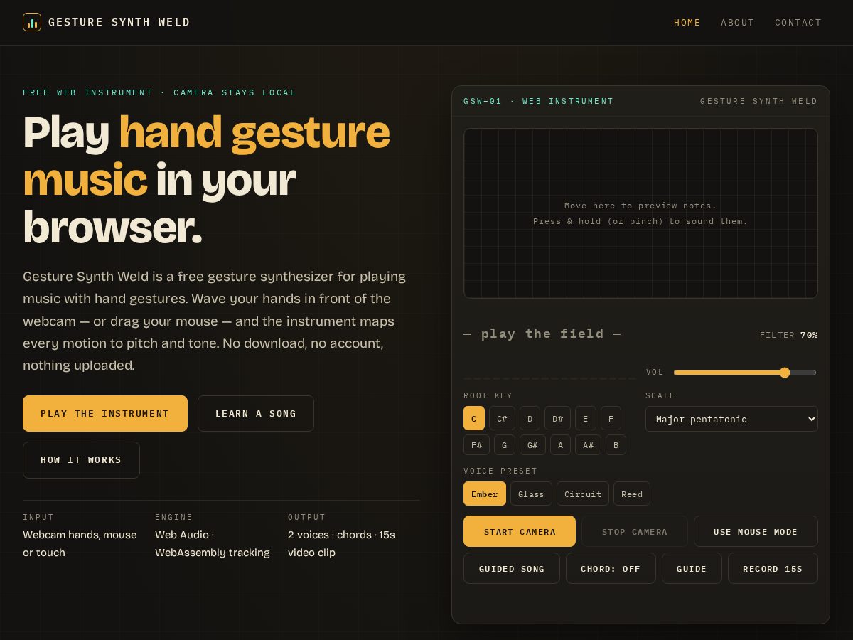 Landing-page snapshot of gesture-synth-weld.net