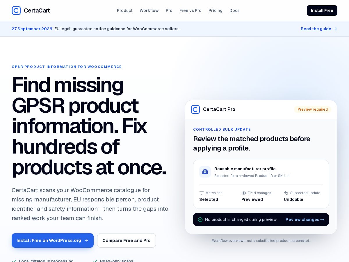 Landing-page snapshot of getcertacart.com
