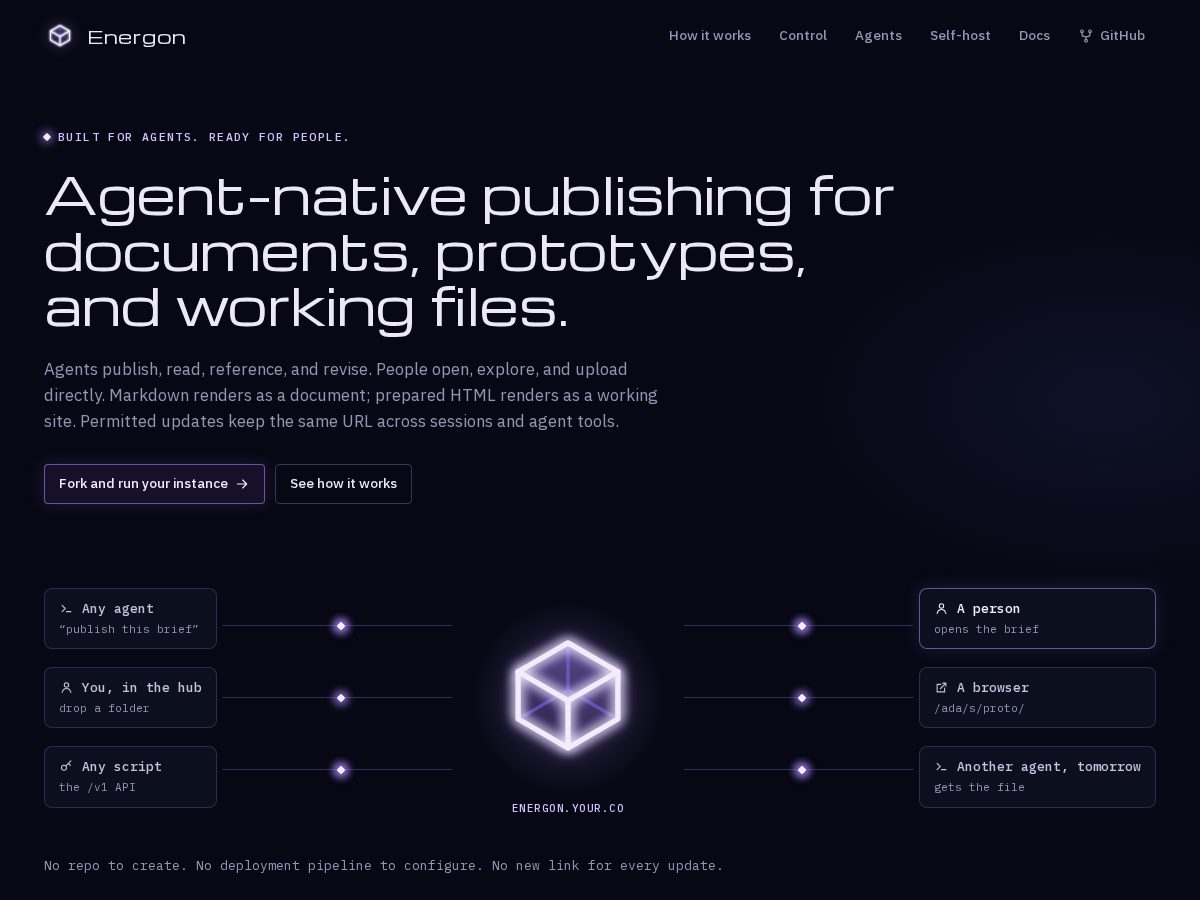 Landing-page snapshot of getenergon.com