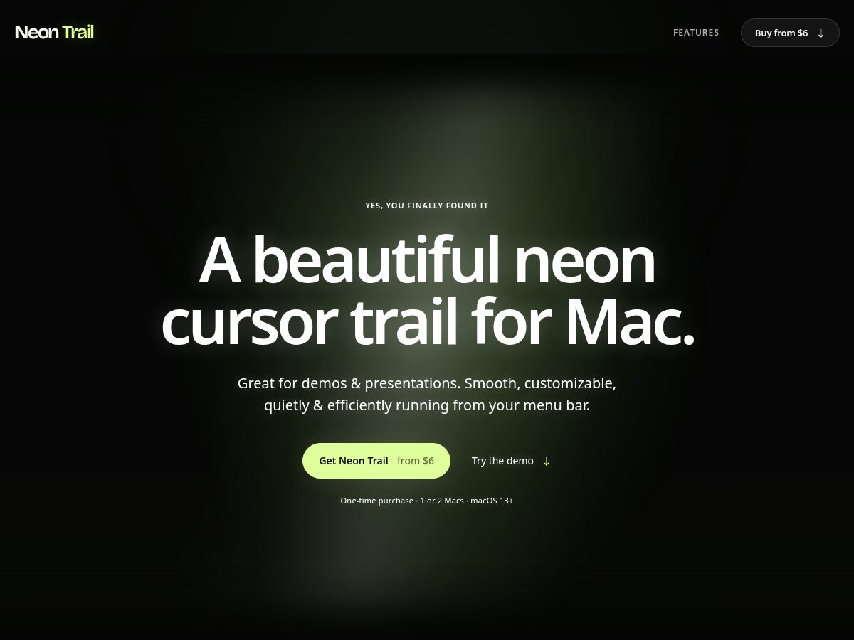 Landing-page snapshot of getneontrail.com