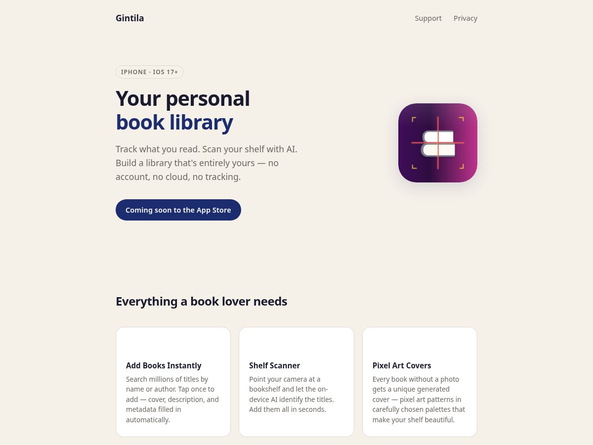 Landing-page snapshot of gintila.app