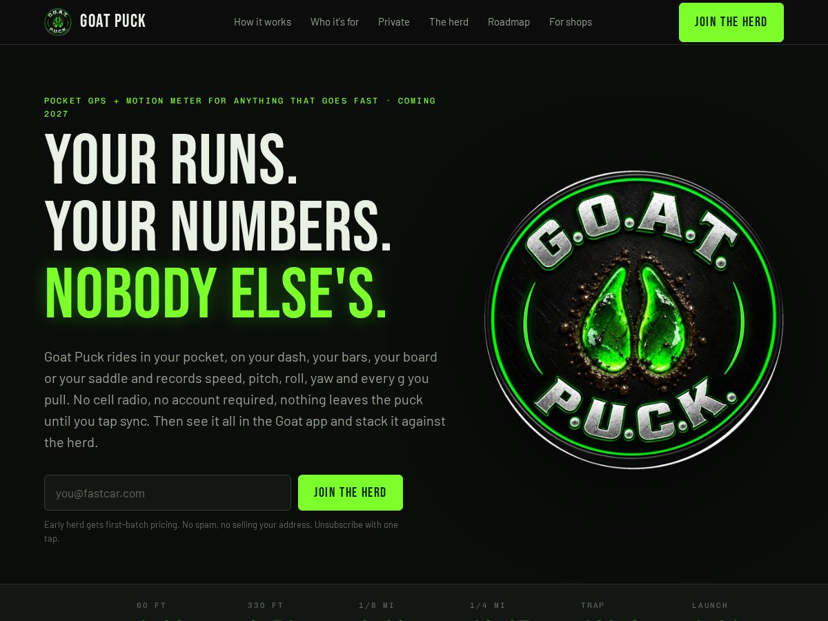 Landing-page snapshot of goatpuck.com