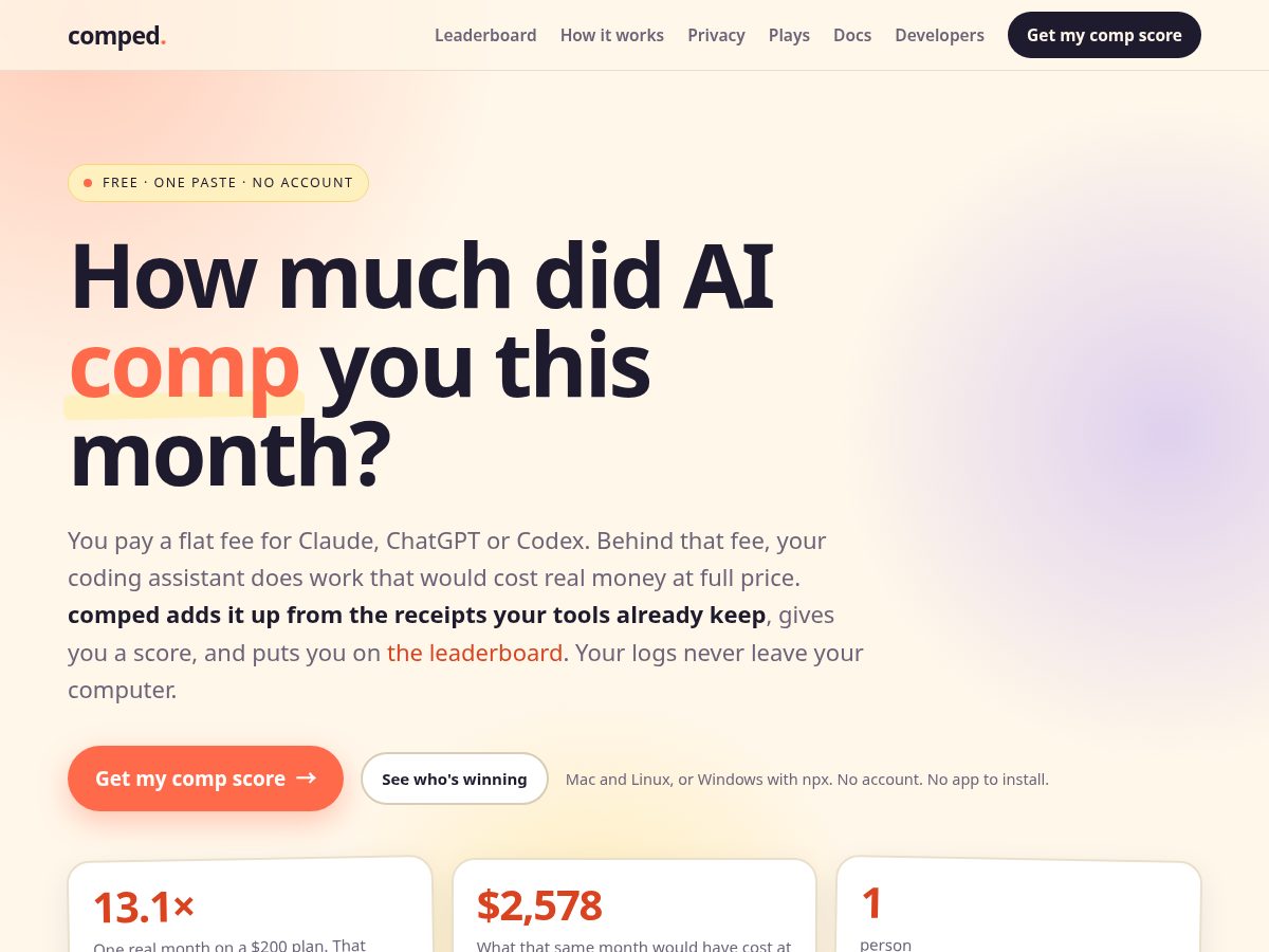 Landing-page snapshot of gotcomped.com