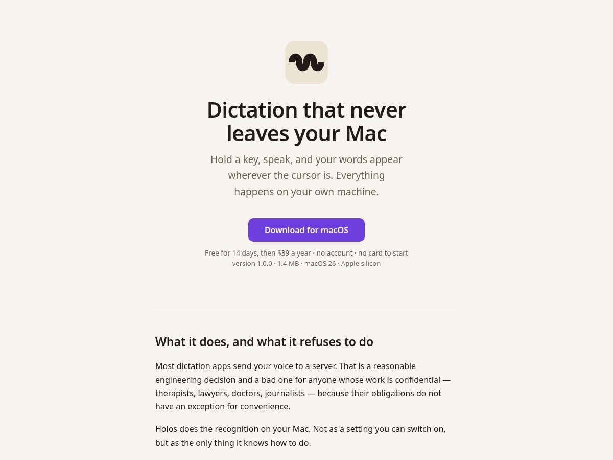 Landing-page snapshot of holosvoice.com
