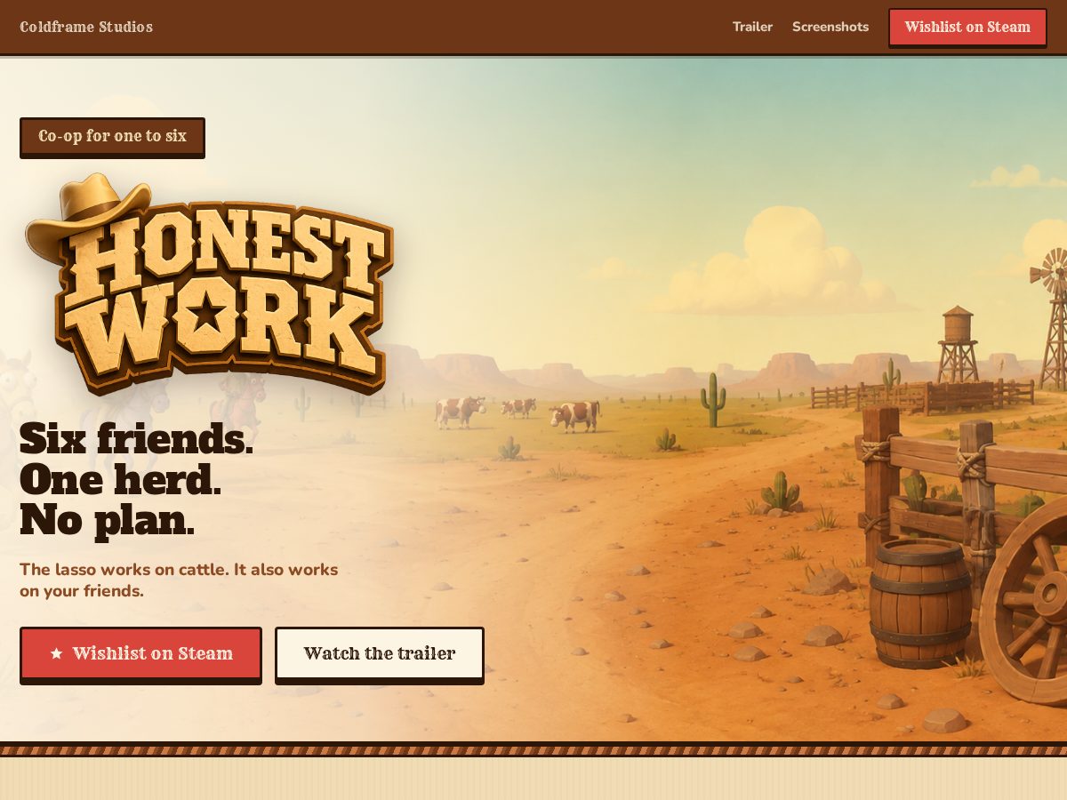 Landing-page snapshot of honestworkgame.com