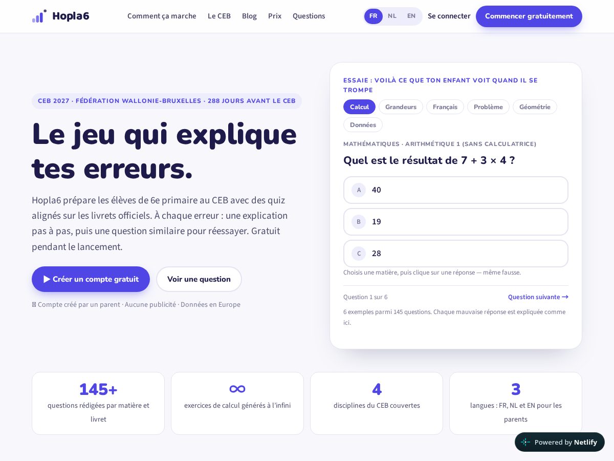 Landing-page snapshot of hopla6.com