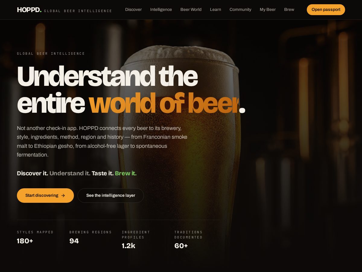 Landing-page snapshot of hoppd.beer