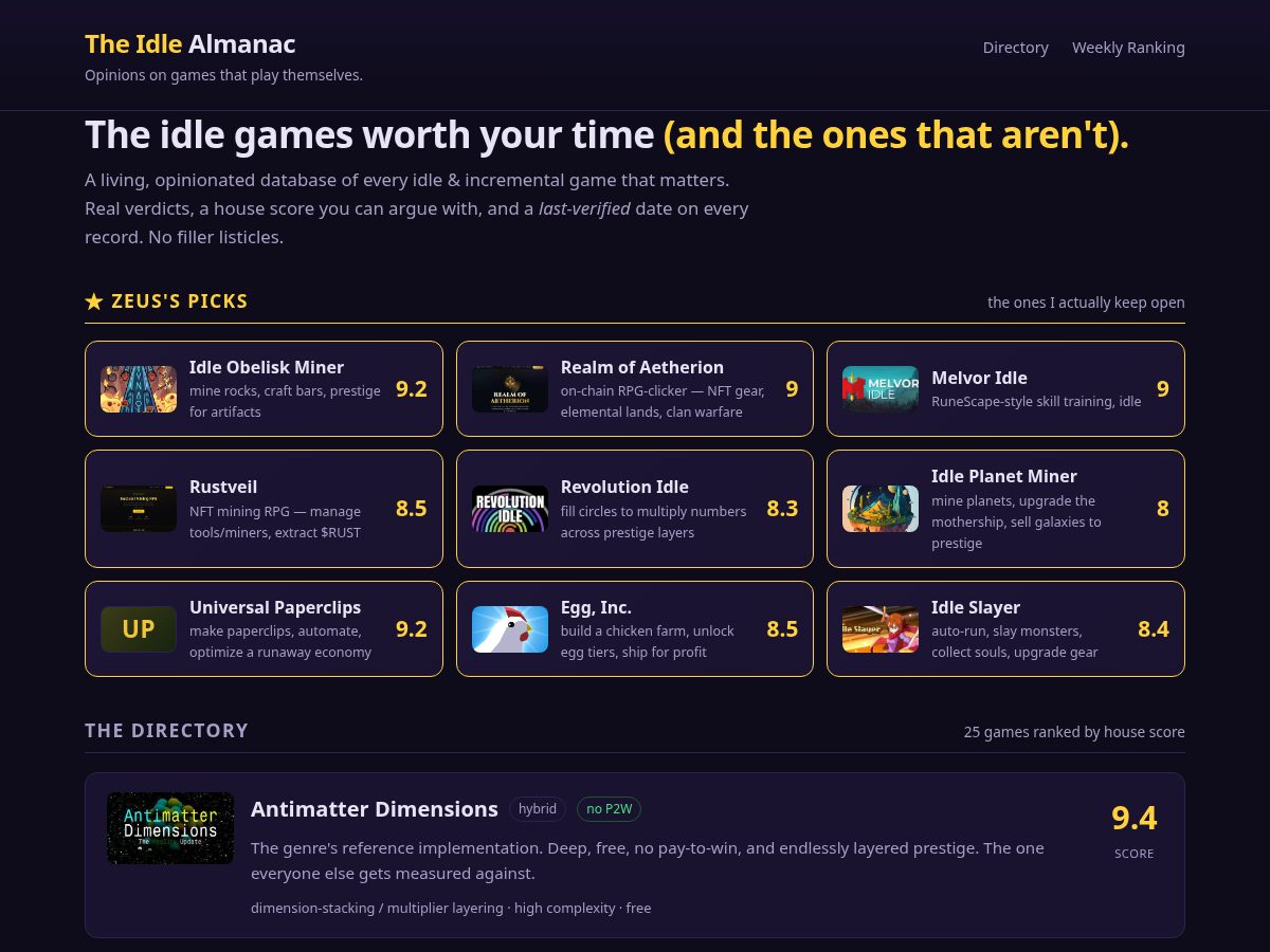 Landing-page snapshot of idlealmanac.com